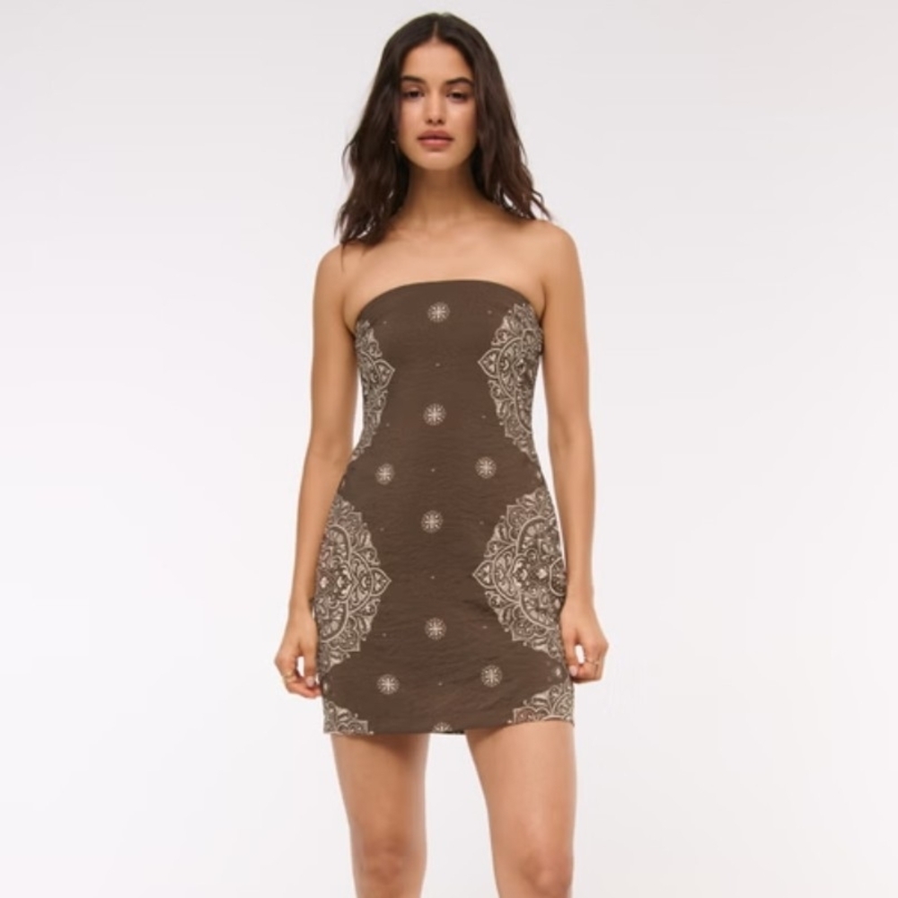 NWT Abercrombie & Fitch Scarlett Paisley Strapless Skort Dress In Brown - XS T